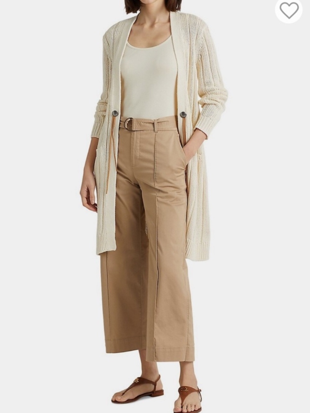 Lauren Ralph Lauren cotton linen blend rib knit longline cardigan sweater toggle - Picture 2 of 7
